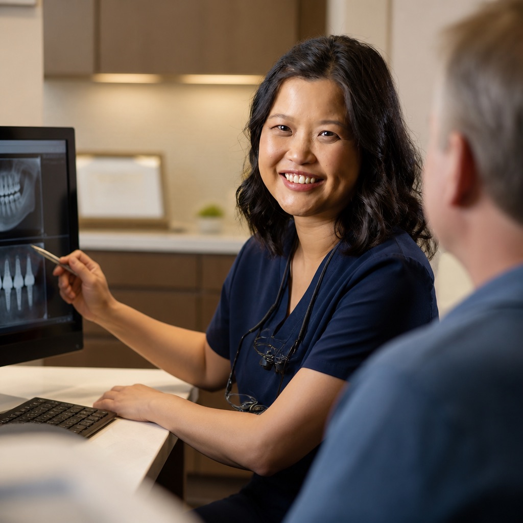 Dentist consulting with patient at Whitehorse Dental